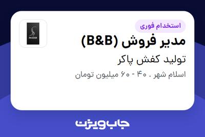  استخدام مدیر فروش (B B) در تولید کفش پاکر
