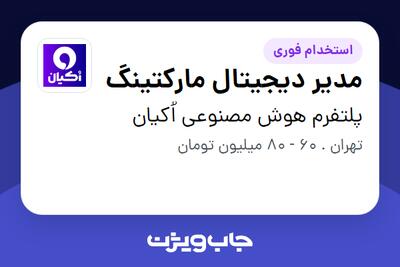  استخدام مدیر دیجیتال مارکتینگ در پلتفرم هوش مصنوعی اُکیان
