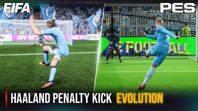 مقایسه جزئیات گرافیکی در ضربات پنالتی ارلینگ هالند در بازی‌های FIFA و PES - پارس فوتبال