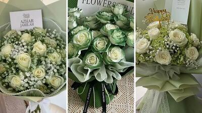 زیباترین مدل‌ های دسته گل سبز و سفید لاکچری برای مجالس خاص