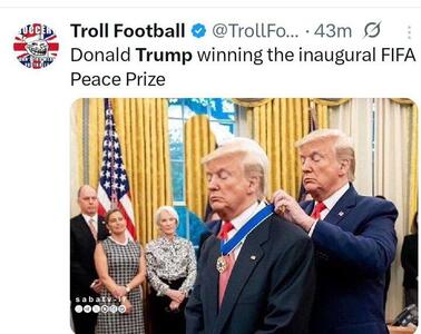 فراتر از طنز؛ واکنش کاربران انگلیسی‌زبان به اهدای «جایزه صلح» به ترامپ | مجموعه رسانه ای صبا