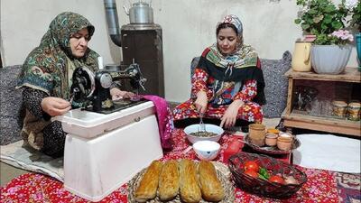  غذای روستایی؛ پخت کوکوی عدس و نان تازه در روستایی زیبا (فیلم)