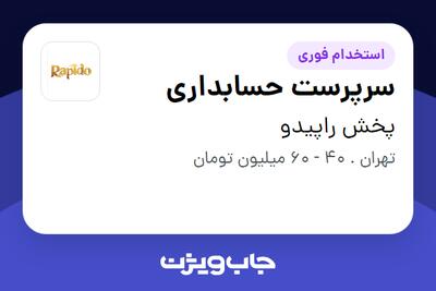  استخدام سرپرست حسابداری در پخش راپیدو