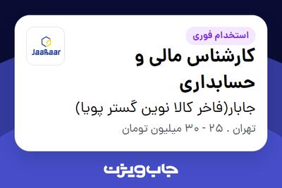  استخدام کارشناس مالی و حسابداری در جابار(فاخر کالا نوین گستر پویا)