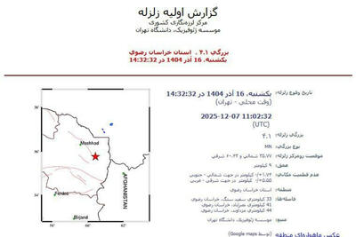 زلزله 4.1 ریشتری سفید سنگ در خراسان رضوی را لرزاند