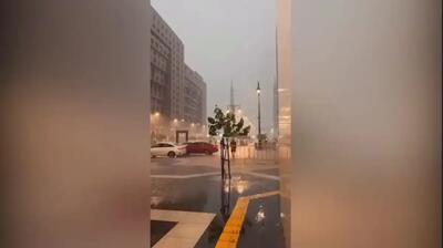  باران سنگین در مدینه خیابان‌ها را قفل کرد (فیلم)