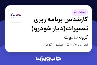  استخدام کارشناس برنامه ریزی تعمیرات(دیار خودرو) - آقا در گروه ماموت