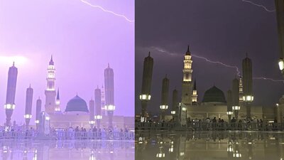  بارش شدید باران در مدینه + فیلم