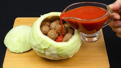  طرز تهیه ی کلم شکم پر رستورانی با گوشت چرخ کرده و سس رب