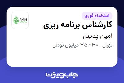  استخدام کارشناس برنامه ریزی - آقا در امین پدیدار
