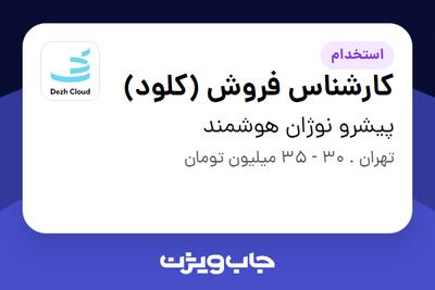  استخدام کارشناس فروش (کلود) - خانم در پیشرو نوژان هوشمند