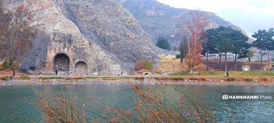  طاق بستان هزار رنگ زیر باران پاییزی | تصاویر