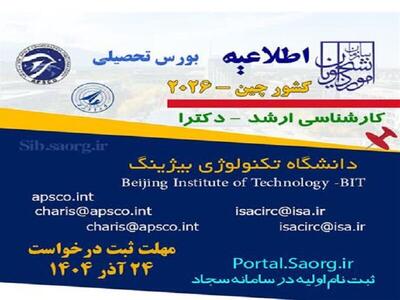 فراخوان بورس دولتی کشور چین برای سال ۲۰۲۶ منتشر شد