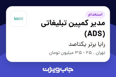  استخدام مدیر کمپین تبلیغاتی (ADS) در رایا برتر یکتاصد