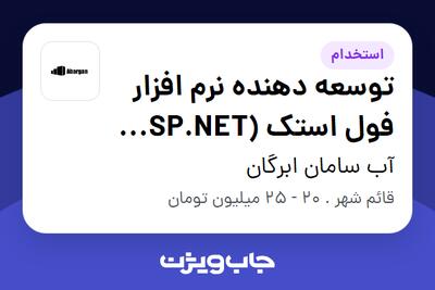  استخدام توسعه دهنده نرم افزار فول استک (ASP.NET Core Full Stack) در آب سامان ابرگان