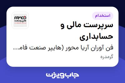  استخدام سرپرست مالی و حسابداری در فن آوران آریا محور (هایپر صنعت فامکو)