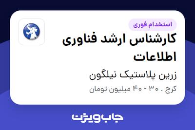  استخدام کارشناس ارشد فناوری اطلاعات در زرین پلاستیک نیلگون