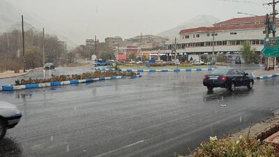  بارش برف در سپیدان؛ ارتفاعات فارس سفیدپوش شد