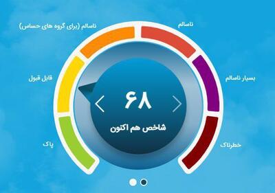 کیفیت هوای تهران هم اکنون با قرارگرفتن روی شاخص ۶۸ ، در وضعیت قابل قبول قرار دارد