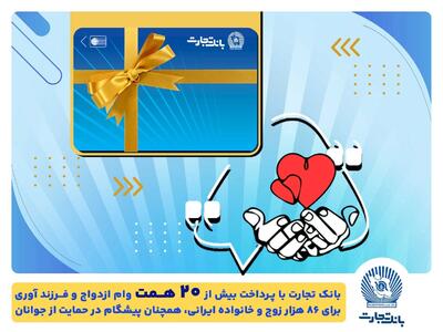 بانک تجارت، پیشرو در پرداخت تسهیلات ازدواج وحمایت از جوانان و خانواده‌های ایرانی  تسهیلات ازدواج و فرزندآوری بانک تجارت به بیش از ۲۰ همت بالغ شد