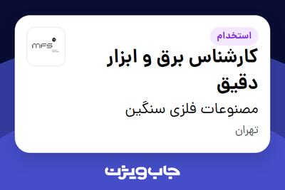  استخدام کارشناس برق و ابزار دقیق - آقا در مصنوعات فلزی سنگین