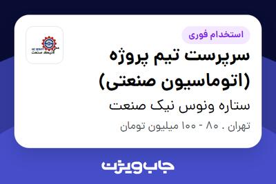  استخدام سرپرست تیم پروژه (اتوماسیون صنعتی) - آقا در ستاره ونوس نیک صنعت