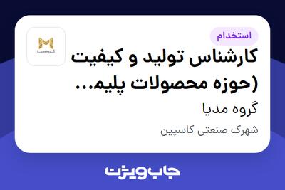  استخدام کارشناس تولید و کیفیت (حوزه محصولات پلیمری و کامپاند) - آقا در گروه مدیا