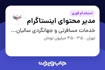  استخدام مدیر محتوای اینستاگرام در خدمات مسافرتی و جهانگردی سالیان سفر امین