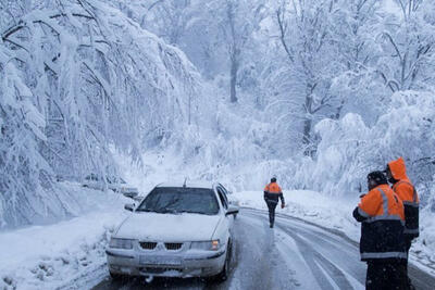 هم اکنون بارش زیبای برف در جاده چالوس؛ محدوده کندوان+فیلم