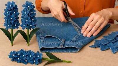  تبدیل شلوار جین قدیمی به گل های سنبل زیبا ! (آموزش گام به گام آسان)