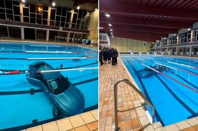 زنی با ماشینش به استخر عمومی پرید!