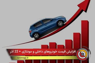 افزایش قیمت خودروهای داخلی و مونتاژی + 22 آذر 1404