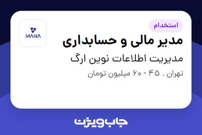  استخدام مدیر مالی و حسابداری در مدیریت اطلاعات نوین ارگ