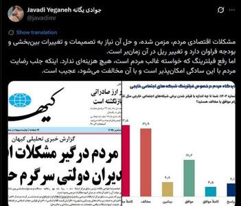  مخالفت با رفع فیلترینگ به عنوان خواسته غالب مردم، عجیب است!