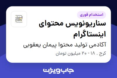  استخدام سناریونویس محتوای اینستاگرام در آکادمی تولید محتوا پیمان یعقوبی