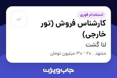  استخدام کارشناس فروش (تور خارجی) - خانم در لنا گشت