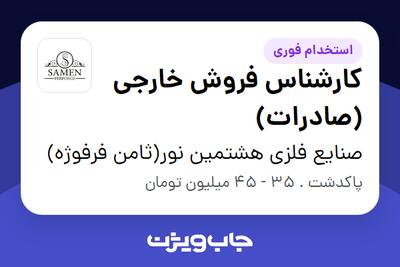  استخدام کارشناس فروش خارجی (صادرات) در صنایع فلزی هشتمین نور(ثامن فرفوژه)