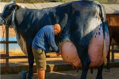  گاوهای باورنکردنی؛ گاو انقدر حجم شیرش زیاده توان راه رفتن ازش گرفته شده
