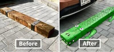  آثار هنری بامزه در خیابان‌های جهان؛ از گدایی مرد نامرئی تا پارکینگ تمساح | عکس
