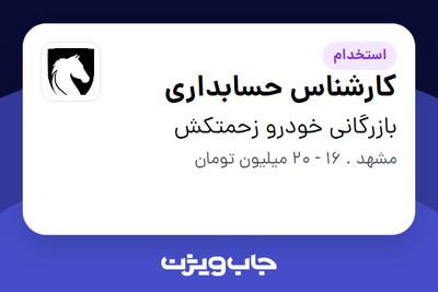  استخدام کارشناس حسابداری - آقا در بازرگانی خودرو زحمتکش