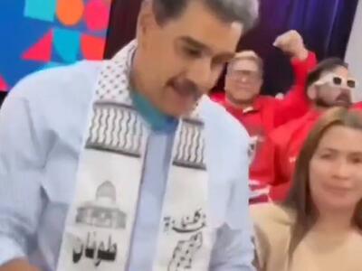  فیلم/ مادورو با چفیه فلسطینی تولدش را جشن گرفت