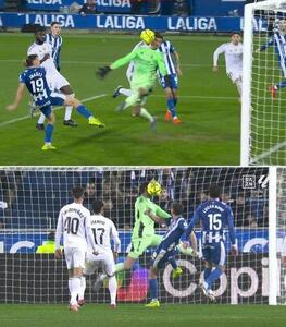 واکنش تیبو کورتوا و دفع توپ با صورت در لحظات پایانی نیمه اول بازی آلاوس و رئال مادرید - پارس فوتبال