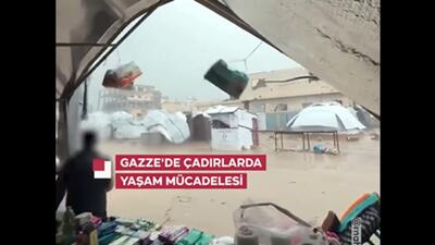 چادرهای آوارگان غزه بر اثر باد و باران شدید تخریب شد
