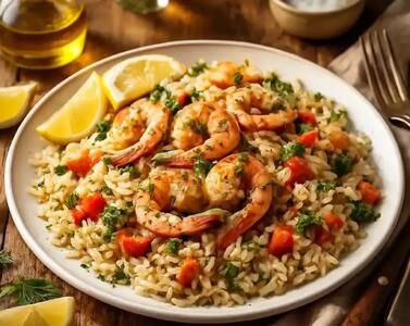  طرز تهیه پلو یونانی با میگوی طعم‌ دار ، خوشمزه و مجلسی