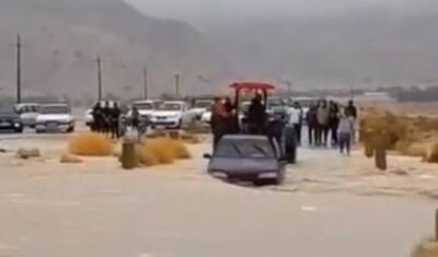فیلم/ نجات راننده پژو در سیلاب فارس
