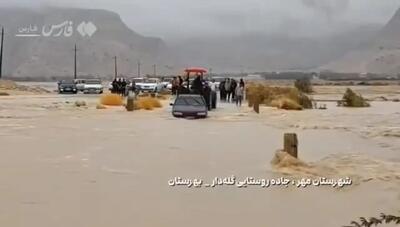فیلم نجات راننده پژو گرفتار در سیلاب فارس توسط نیروهای مردمی