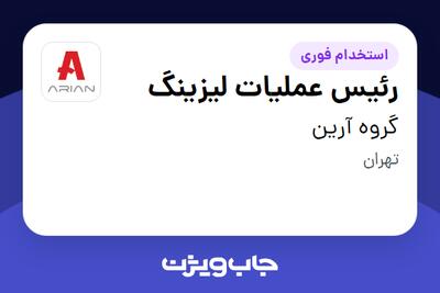  استخدام رئیس عملیات لیزینگ در گروه آرین