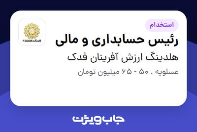  استخدام رئیس حسابداری و مالی - آقا در هلدینگ ارزش آفرینان فدک