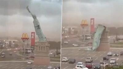  سقوط ماکت مجسمه آزادی در شهر گوایبا برزیل بر اثر باد شدید (فیلم)