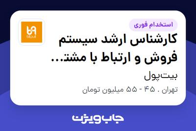  استخدام کارشناس ارشد سیستم فروش و ارتباط با مشتری (CRM) در بیت‌پول